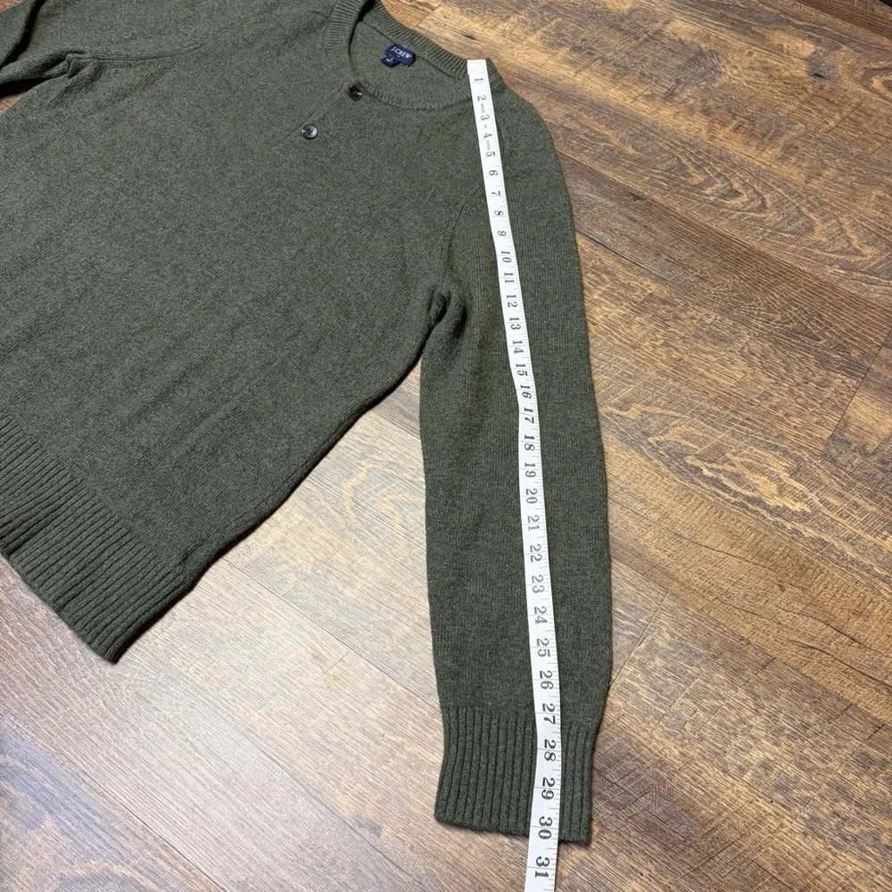 J Crew Lambswool Blend Henley Sweater Mens Large Green Knit Preppy Casual Button